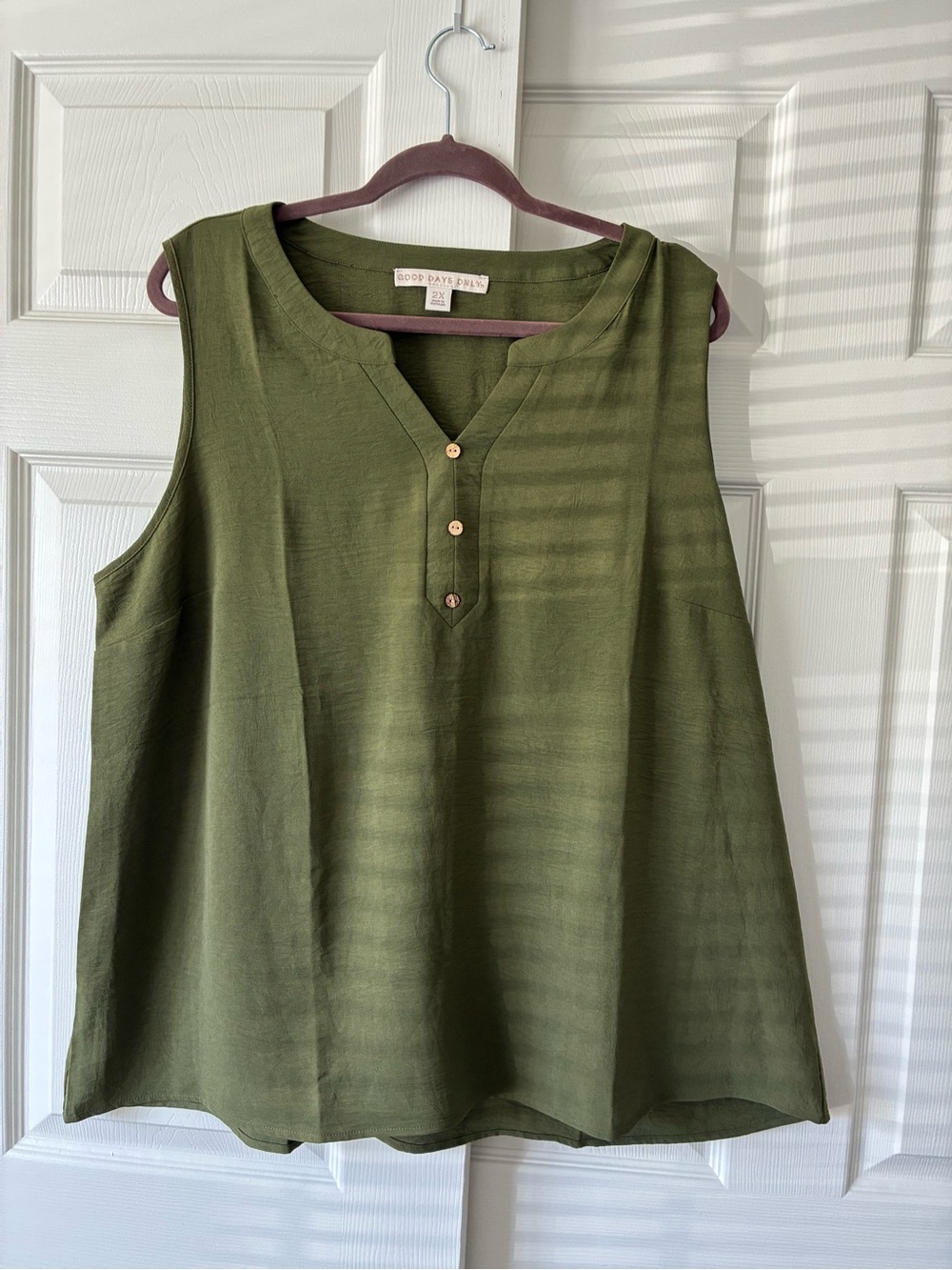 Olive Green Sleeveless Henley Tank with Button Placket